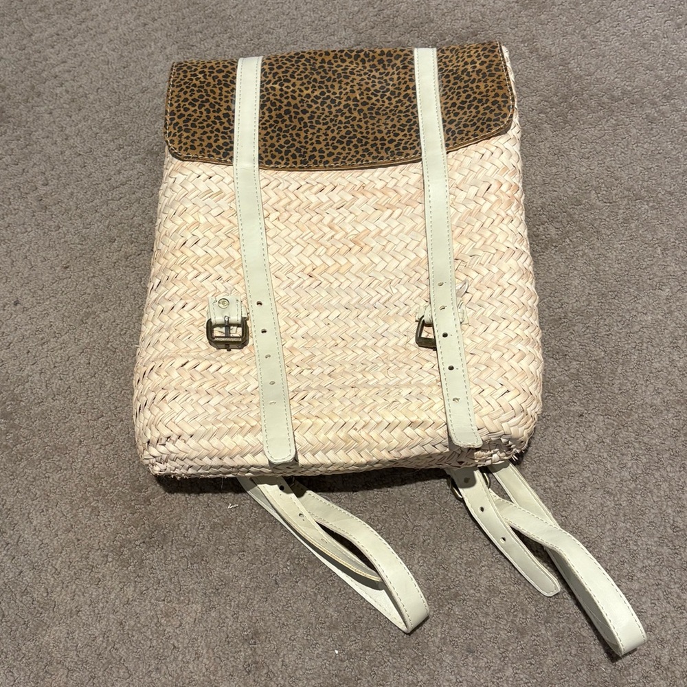 Lahana Swim Cream and Brown Cheetah Leopard Print Woven Backpack
